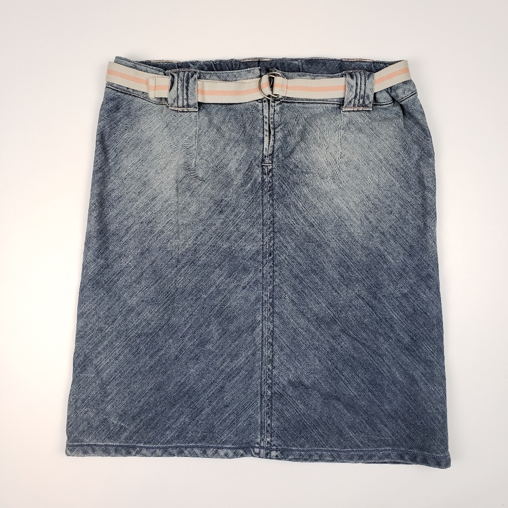 Mimi Maternity Jean Skirt Small Light Medium Wash Denim Plus Belt